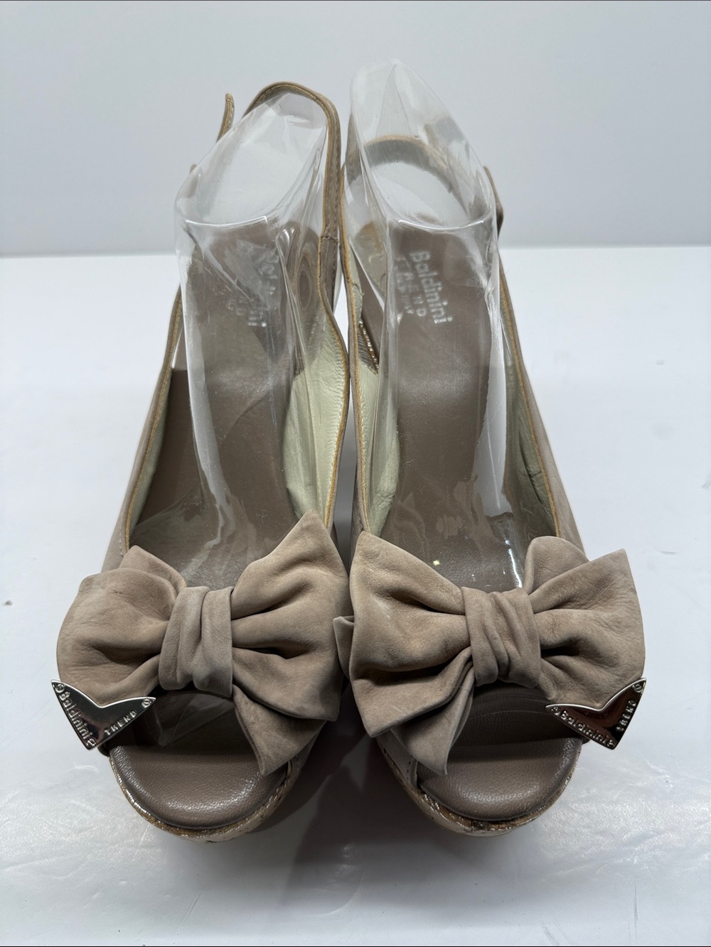 Baldinini Suede Taupe Bow Slingback Wedges